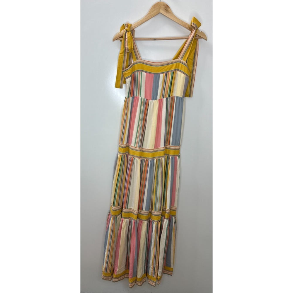 By Together Striped Tiered Maxi Dress Yellow Small Tie Shoulder Boho Whimsical - Picture 15 of 15